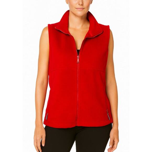Columbia fleece full zip up vest with 2 zip up pockets high collar red Sz SM - Picture 1 of 12
